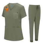 ACTIVE UNIFORMS Women's Jogger Scrub Set 10 Pockets Stretch Medical Scrub Top and Pant Nursing Uniforms (Olive, Medium)