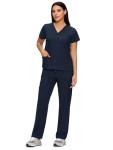 floralhue Scrubs for Women Set, Medical Women Scrubs, V-Neck Top and Straight Leg Pants with 11 Pockets (Relaxed Fit), Navy Blue, M