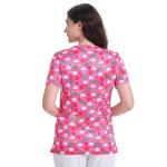 YEZEX Scrub Tops for Women, V Neck Printed Scrub Tops, Medical Nursing Stretchy Shirts w/ 3 Pockets (Pink Rainbow)