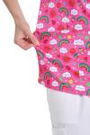 YEZEX Scrub Tops for Women, V Neck Printed Scrub Tops, Medical Nursing Stretchy Shirts w/ 3 Pockets (Pink Rainbow)