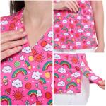 YEZEX Scrub Tops for Women, V Neck Printed Scrub Tops, Medical Nursing Stretchy Shirts w/ 3 Pockets (Pink Rainbow)