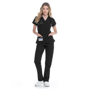 RAYGARD Women’s Medical Scrub Set – Stretch V-Neck Top & Cargo Pant Nurse Uniform with 8 Pockets (Black, Medium)