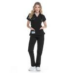RAYGARD Women’s Medical Scrub Set – Stretch V-Neck Top & Cargo Pant Nurse Uniform with 8 Pockets (Black, Medium)