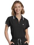 Eadflie Scrub Tops for Women - Zip-Front Polo Women Scrub Tops - Medical Scrub Top with Chest Pocket and Twin Pen Slots, Side Vents, Soft Stretch, Easy Care - (Black/L)