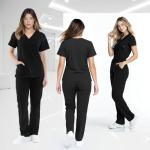RAYGARD Women’s Medical Scrub Set – Stretch V-Neck Top & Cargo Pant Nurse Uniform with 8 Pockets (Black, Medium)