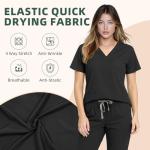 RAYGARD Women’s Medical Scrub Set – Stretch V-Neck Top & Cargo Pant Nurse Uniform with 8 Pockets (Black, Medium)