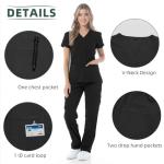 RAYGARD Women’s Medical Scrub Set – Stretch V-Neck Top & Cargo Pant Nurse Uniform with 8 Pockets (Black, Medium)