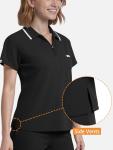 Eadflie Scrub Tops for Women - Zip-Front Polo Women Scrub Tops - Medical Scrub Top with Chest Pocket and Twin Pen Slots, Side Vents, Soft Stretch, Easy Care - (Black/L)