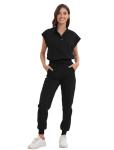 GGEH Scrub for Women Set - Stretch Scrub Top & Jogger Pants Mandarin Collar Anti-Wrinkle Scrub Suit Medical Uniform (Black, Medium)
