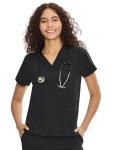 COZYFIT Scrub V-Neck Tops for Women, Soft Stretch Women's Tops Easy Care with 3 Pockets, Black, M