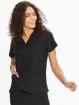 COZYFIT Scrub V-Neck Tops for Women, Soft Stretch Women's Tops Easy Care with 3 Pockets, Black, M