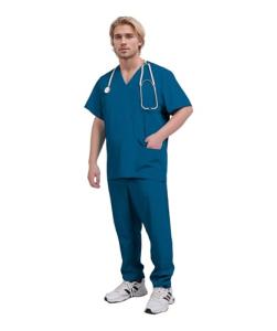 Yoweenton Scrub for Men Scrubs Medical Uniform Man Scrubs Set Medical Scrubs Top and Pants，5-Pocket Top and 5 Pocket Pants