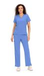 COZYFIT Scrubs for Women - V Neck Top and Bootcut Cargo Straight Pants, Womens Scrub Sets with 12 Pockets, 4 Way Stretch Fabric, Ceil Blue, M