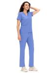 COZYFIT Scrubs for Women - V Neck Top and Bootcut Cargo Straight Pants, Womens Scrub Sets with 12 Pockets, 4 Way Stretch Fabric, Ceil Blue, M