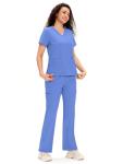 COZYFIT Scrubs for Women - V Neck Top and Bootcut Cargo Straight Pants, Womens Scrub Sets with 12 Pockets, 4 Way Stretch Fabric, Ceil Blue, M