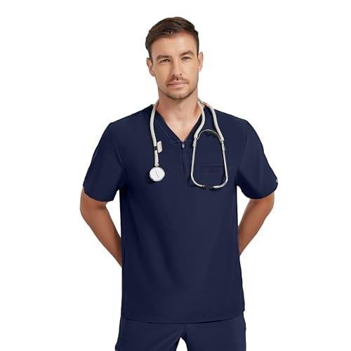 Kitmaz Medium Medical Scrub Tops for me-Soft Stretch V-Neck Top Scrubs with 3 Pockets Navyblue