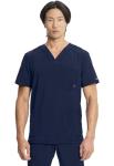 Cherokee Infinity Mens V-Neck Scrub Top Modern Fit, 3 Pockets, Rib-Knit Back Panels, Moisture-Wicking 360° Stretch - CK900A, L, Navy
