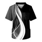 Scrubs for Men Classic Fit Printed Mens Scrubs Top V-Neck Short Sleeve Nursing Uniform Shirt with Pockets Plus Size Scrubs S-5XL Black Large