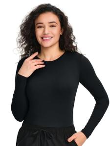 COZYFIT Scrub Undershirts Long Sleeve Women - Underscrub Comfort Tee with Soft Stretch Fabric, Black, M