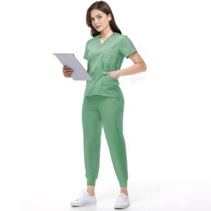 KARAZZO Scrubs Set for Women Nurse Uniform Jogger Suit V-Neck Scrub Top & Jogger Pant with Pockets for Nurse Workwear (Light Green, X-Large)
