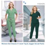 KARAZZO Scrubs Set for Women Nurse Uniform Jogger Suit V-Neck Scrub Top & Jogger Pant with Pockets for Nurse Workwear (Light Green, X-Large)