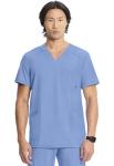Cherokee Infinity Mens V-Neck Scrub Top Modern Fit, 3 Pockets, Rib-Knit Back Panels, Moisture-Wicking 360° Stretch - CK900A, L, Ciel
