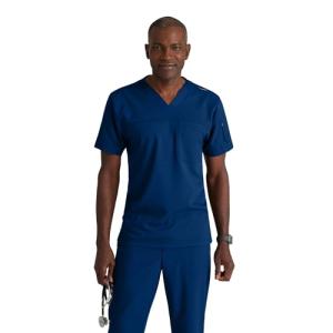 BARCO Grey’s Anatomy Spandex Stretch Direct Rapid Scrub Top for Men – Indigo, 4-Pocket V-Neck Shirt w/Spandex Stretch, Wrinkle Release & Soil Release Fabric – Medium, Regular Fit