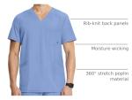 Cherokee Infinity Mens V-Neck Scrub Top Modern Fit, 3 Pockets, Rib-Knit Back Panels, Moisture-Wicking 360° Stretch - CK900A, L, Ciel