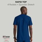 BARCO Grey’s Anatomy Spandex Stretch Direct Rapid Scrub Top for Men – Indigo, 4-Pocket V-Neck Shirt w/Spandex Stretch, Wrinkle Release & Soil Release Fabric – Medium, Regular Fit