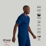 BARCO Grey’s Anatomy Spandex Stretch Direct Rapid Scrub Top for Men – Indigo, 4-Pocket V-Neck Shirt w/Spandex Stretch, Wrinkle Release & Soil Release Fabric – Medium, Regular Fit