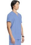 Cherokee Infinity Mens V-Neck Scrub Top Modern Fit, 3 Pockets, Rib-Knit Back Panels, Moisture-Wicking 360° Stretch - CK900A, L, Ciel