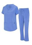 Natural Uniforms Womens 11 Pocket Cool Stretch Cargo Scrub Set (Ceil Blue, Medium)