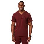 FIGS Leon Three-Pocket Scrub Top for Men - Burgundy, M