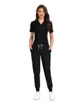 COMENII Scrubs for Women Set, V-Neck Scrub Top & Jogger Scrub Pants for Women with 11 Pockets, Comfortable Womens Scrubs-R Black L