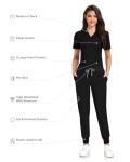 COMENII Scrubs for Women Set, V-Neck Scrub Top & Jogger Scrub Pants for Women with 11 Pockets, Comfortable Womens Scrubs-R Black L