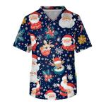 Christmas Scrub Tops Men Christmas Print V Neck Short Sleeve Scrubs for Men Nurse Uniform with Pockets 12-Dark Blue XL