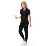 KARAZZO Women's Medical Scrub Sets Stretch V-Neck Scrub Top & Jogger Pant with 8 Pockets Nursing Uniform Scrubs Suit (Black, Small)