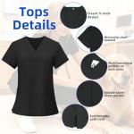 KARAZZO Women's Medical Scrub Sets Stretch V-Neck Scrub Top & Jogger Pant with 8 Pockets Nursing Uniform Scrubs Suit (Black, Small)