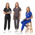 KARAZZO Women's Medical Scrub Sets Stretch V-Neck Scrub Top & Jogger Pant with 8 Pockets Nursing Uniform Scrubs Suit (Black, Small)