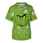 Christmas Scrub Tops Men Christmas Print V Neck Short Sleeve Scrubs for Men Nurse Uniform with Pockets #15-Greens L