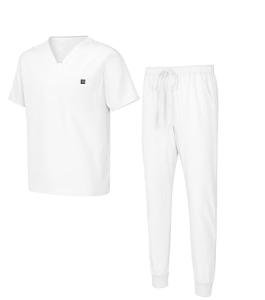 Natural Uniforms Mens Luxe Stretch Jogger Scrub Set (White, X-Large)