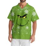 Christmas Scrub Tops Men Christmas Print V Neck Short Sleeve Scrubs for Men Nurse Uniform with Pockets #15-Greens L