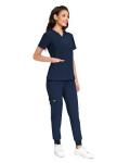 COMENII Scrubs for Women Set, V-Neck Scrub Top & Jogger Scrub Pants for Women with 11 Pockets, Comfortable Womens Scrubs-R Navy S