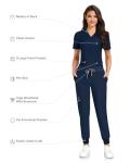 COMENII Scrubs for Women Set, V-Neck Scrub Top & Jogger Scrub Pants for Women with 11 Pockets, Comfortable Womens Scrubs-R Navy S