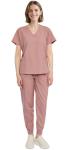 Eadflie Scrubs for Women Set - 8-Pocket V-Neck Scrub Uniform, Stretch Jogger Pants, Medical Workwear for Nurses, Pet Care (Pink/L)