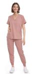 Eadflie Scrubs for Women Set - 8-Pocket V-Neck Scrub Uniform, Stretch Jogger Pants, Medical Workwear for Nurses, Pet Care (Pink/L)