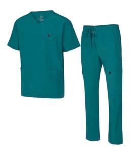Natural Uniforms Mens Stretch Multi-Pocket Cargo Scrub Set (True Hunter Green, Large)