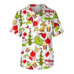 Christmas Scrub Tops Men Christmas Print V Neck Short Sleeve Scrubs for Men Nurse Uniform with Pockets #06-Greens L