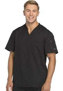 Dickies Dynamix Scrubs for Men, Athletic-Inspired V-Neck Chest Pocket Scrub Top with Four-Way Stretch and Moisture Wicking DK Black