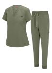 Natural Uniforms Womens Cool Stretch Modern Tuck-In Top Yoga Jogger Scrub Set (Olive, Large)